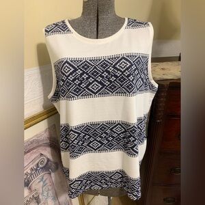 Old Navy Tank Top  Women’s Size XL Ivory / Blue Geometric Print Blouse NEW